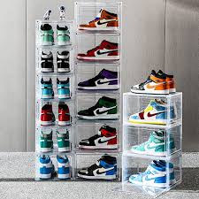 Drop Front Shoe Box Stackable Transparent Shoe Box Sneaker Box 6 packs
