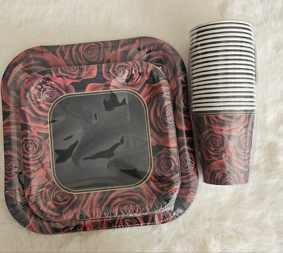 Black and Red Roses Paper Plates