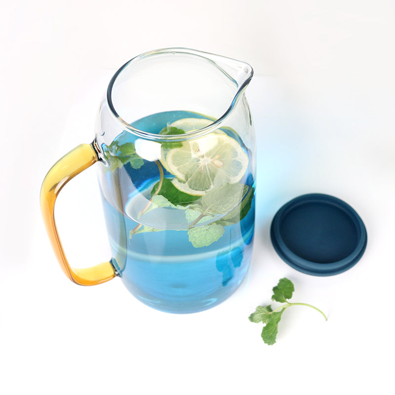 Glass Water Jug Tea Pot with Handle and 2 Cups Set