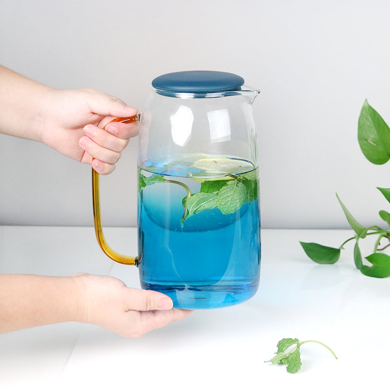 Glass Water Jug Tea Pot with Handle and 2 Cups Set