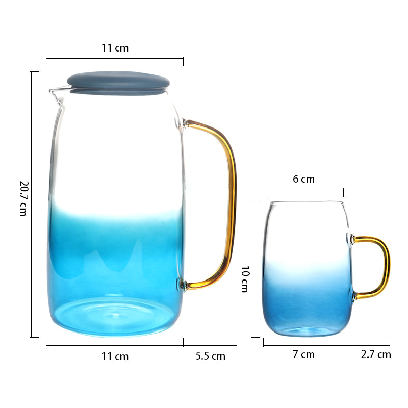 Glass Water Jug Tea Pot with Handle and 2 Cups Set