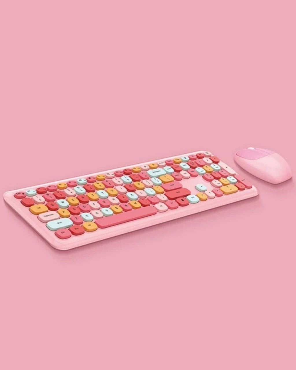 Wireless Keyboard Mouse Combo, 2.4GHz USB Pink Keyboard with 112