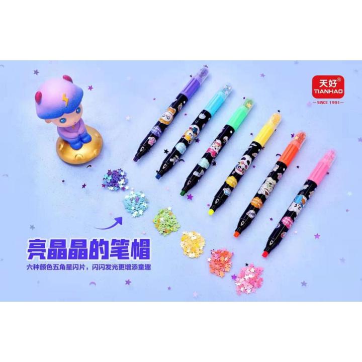 6 Different Color Star Shape Stamp Marker Pen with Star Shape Glitter