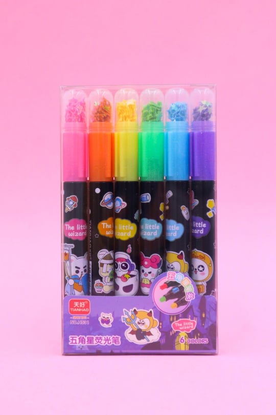 6 Different Color Star Shape Stamp Marker Pen with Star Shape Glitter