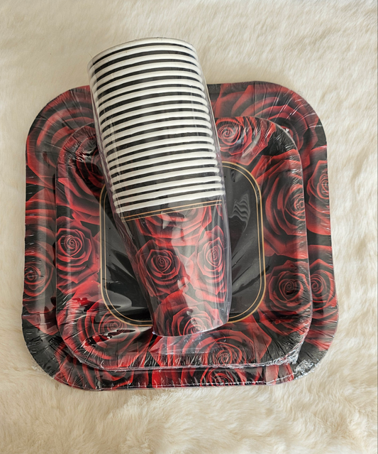 Black and Red Roses Paper Plates