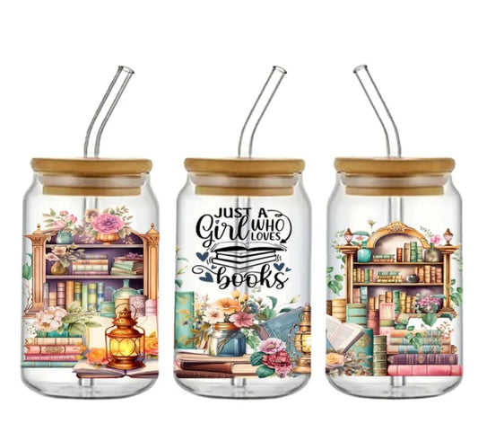 Just a Girl book glass mug