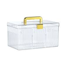 Multi-purpose Storage Box Clear First Aid Kit Box with Lid & Gold Handle