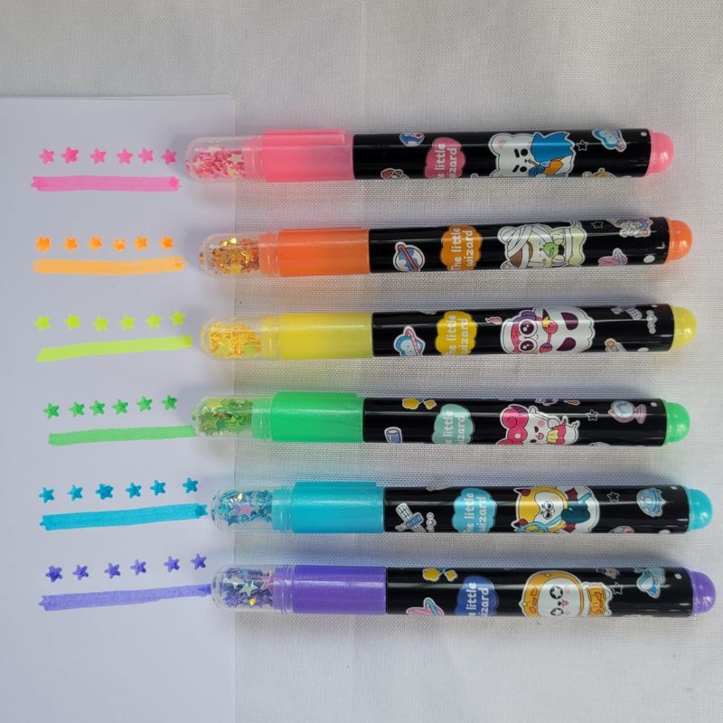 6 Different Color Star Shape Stamp Marker Pen with Star Shape Glitter