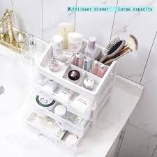 White Clear Makeup Organiser with 3 Drawers & Lipstick Slot Cosmetic Box