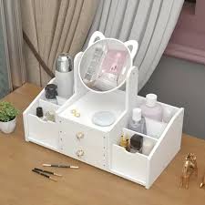 Jewelry Storage Box With Makeup Mirror Skincare Storage Rack