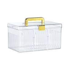 Multi-purppose Storage Box Clear First Aid Kit Box with Lid & Gold Handle