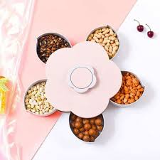 Petal-Shape Rotating Snack Box candy Tray food Organizer - Pink