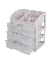 White Clear Makeup Organiser with 3 Drawers & Lipstick Slot Cosmetic Box