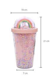 Double Walled Rainbow Plastic Water Cup/Drinking Cup With Straw