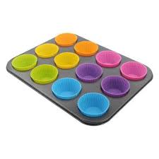 12 Pieces Of Silicone Cupcake Molds With Cupcake Pan