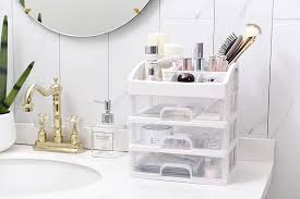 White Clear Makeup Organiser with 3 Drawers & Lipstick Slot Cosmetic Box