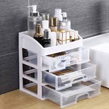 White Clear Makeup Organiser with 3 Drawers & Lipstick Slot Cosmetic Box