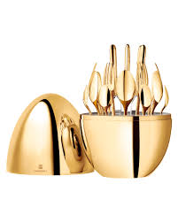 24pcs Cutlery Set with Egg Shaped Holder Gold