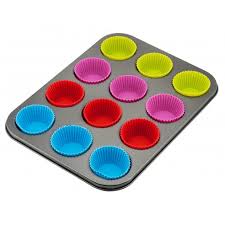 12 Pieces Of Silicone Cupcake Molds With Cupcake Pan