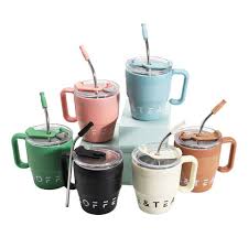 480ML Coffee Cup with Straw Lid Stainless Steel Thermos Mug for Hot Cold Drinks Water Tea Milk Office Outdoor Portable