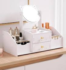 Jewelry Storage Box With Makeup Mirror Skincare Storage Rack