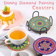 DIY 8 Mandela Coasters With Easter Colors, 5D Diamond Painting Kit, Tools and Rhinestones Included