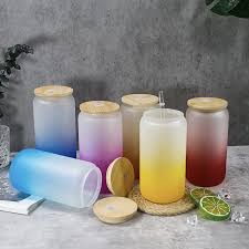 4 Pack - 500ml Frosted Glass Cup with Bamboo Lids