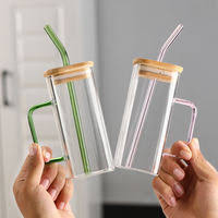 Drinking Glass Mug with Bamboo Lid And Glass Straw - 350ml