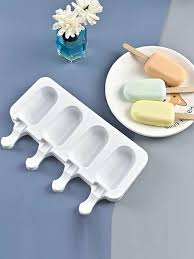 4 Cavity DIY Oval Shape Ice Cream Mold Bar - White