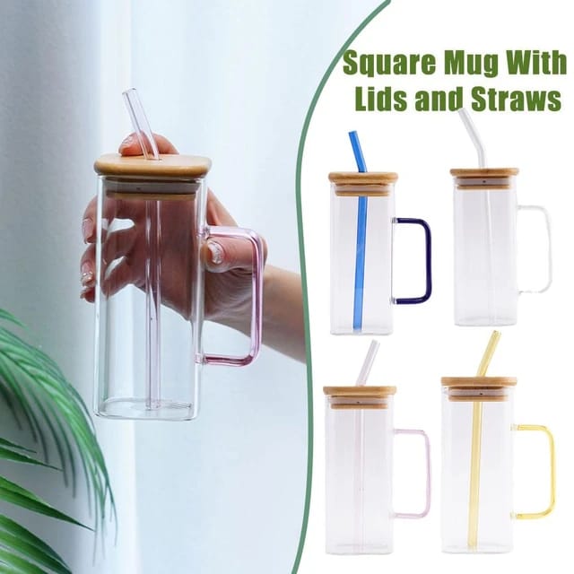 Square Glass Cups with straw