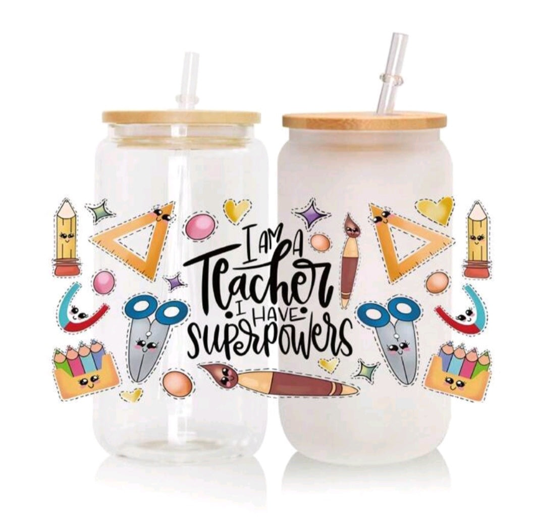 Teacher Superpowers Glass Cup