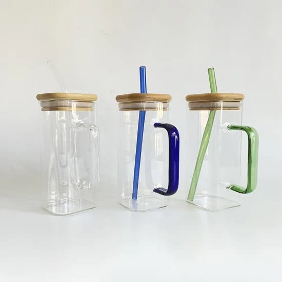 Square Glass Cups with straw