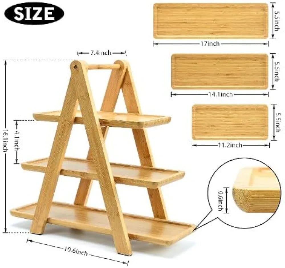 3 tier bamboo serving tray