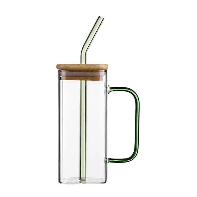 Square Glass Cups with straw