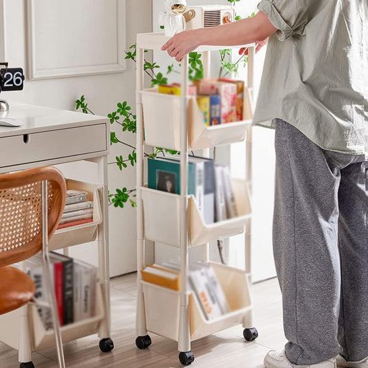 Bookcase for Study Room Floor-to-ceiling Bookshelf With Wheels Movable Desk Storage Simple Small Bookcase For Home Student Office Reading Shelf Bookshelf with Storage